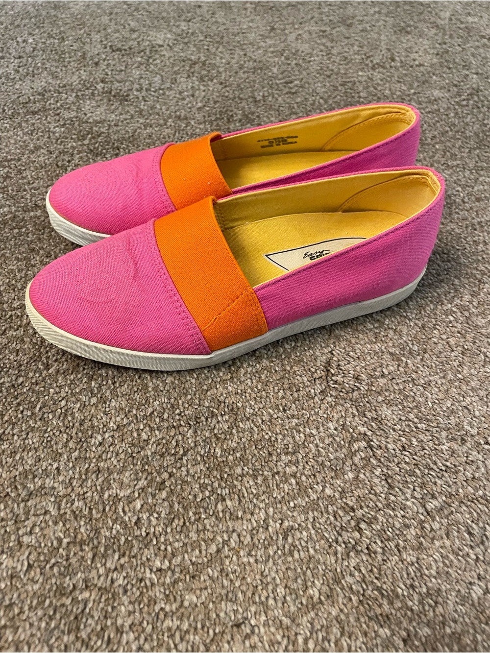 Easy Slirit  Pink and Orange Canvas Slip-On Sneakers size 6.5 neon  80’s Style